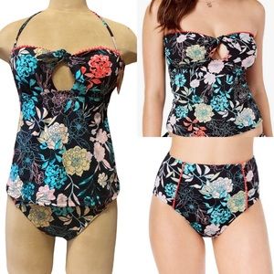 Bar III Tankini Swimsuit Bikini Rose Garden Floral High Waist M Medium New